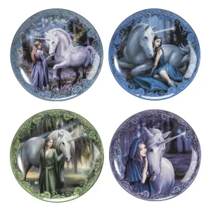 Set 4 Piatti Anne Stokes: Unicorno e Fanciulla