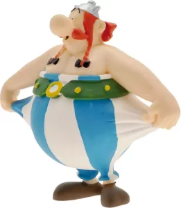 Asterix e Obelix: Statuetta Obelix che si tiene i pantaloni, 8 cm