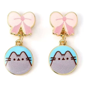 Orecchini Sospesi Pusheen con Fiocchi Rosa
